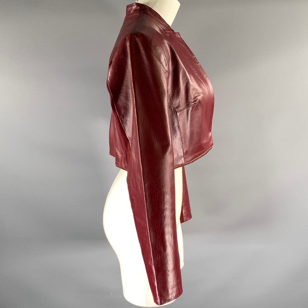 HAL RUBENSTEIN Size M Burgundy Leather Jacket Blazer - Picture 7 of 11